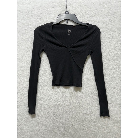 PacSun Basics Top Long Sleeve V Neck Black Ribbed XS Extra Small Y2K - Picture 1 of 7